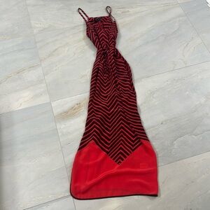 French Connection Elegant Red and Black Striped Maxi Dress